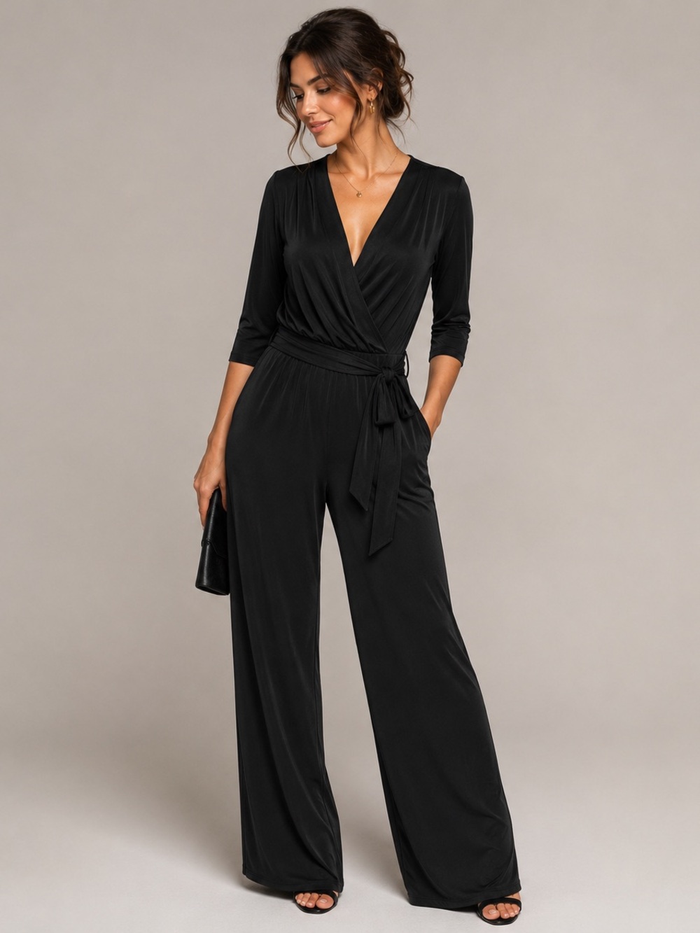 Collection B Black Wrap-Front Wide Leg Jumpsuit M